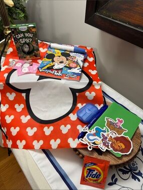 Disney Orange Mickey Mouse Drawstring Backpack & Accessories- Bundle #4